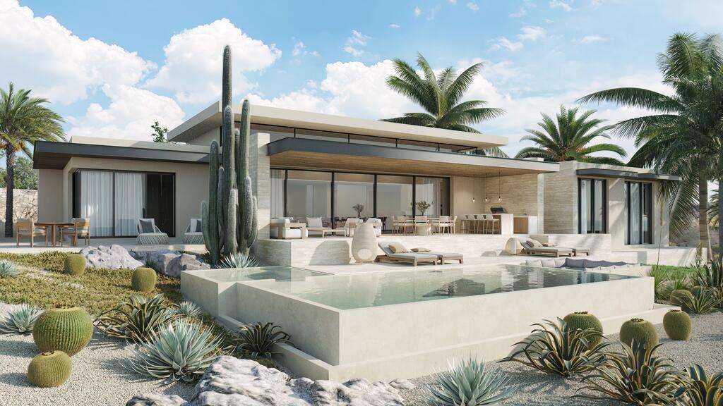 Cabo Luxury Rolling Hills Excellent pre-construction INVESTMENT opportunity!Introducing Villa Desértica, a unique residence featuring a blend of contemporary architecture and luxurious high-end finishes. This single-story home, with 4 bedrooms, 4.5 bathrooms, and a spacious 2.5-car garage, features an open layout that combines the great room with a spacious terrace that includes a firepit, pool, jacuzzi, and barbecue area.Perfect for entertaining family and friends, it offers panoramic for sale